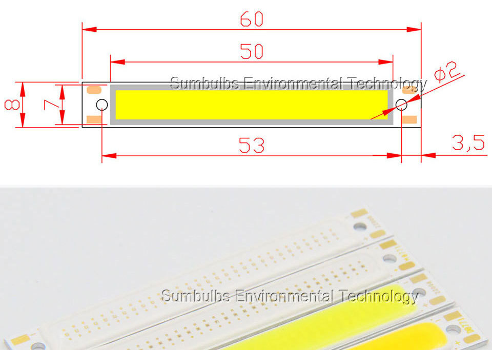 6008暖红白蓝色LED COB灯条1W 3W 60mm壁灯