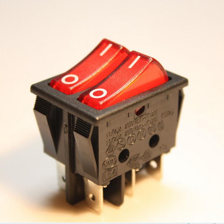 船型开关批发CANAL25*32二档六脚带灯双联单控跷板适用阻燃认证