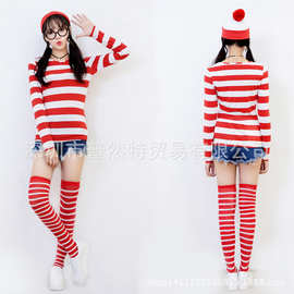 经典卡通 聪明的沃利 Where's Wally 出口日本外贸cos万圣节男女