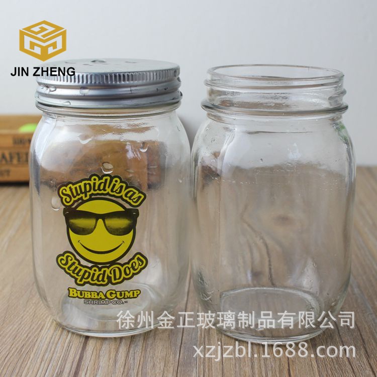 库存现货 16oz mason jar 透明螺口翻边马口铁盖玻璃梅森罐