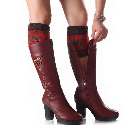 Autumn and Winter New Christmas Snowflake Short Colored Warm Socks, Knitted Wool Boots, Leggings_voghion.com