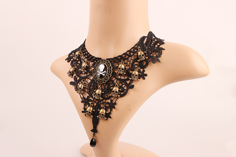 Punk Skull Alloy Lace Halloween Women's Choker display picture 3