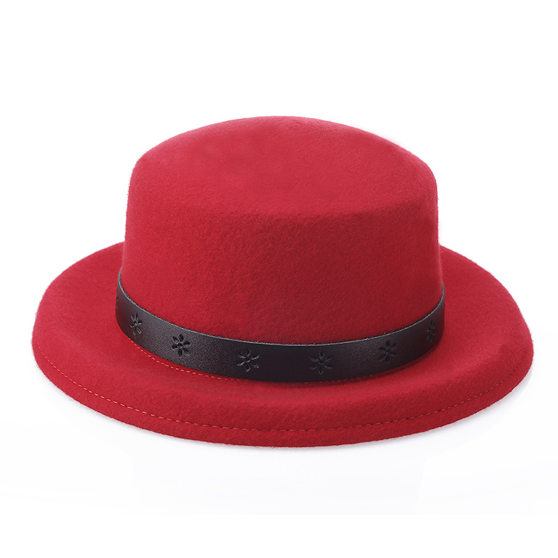 Sombrero de otoño e invierno lana pura Flat Top curling moda sombrero del jugador bolos decoración cuero Británico fuerza fábrica al por mayor