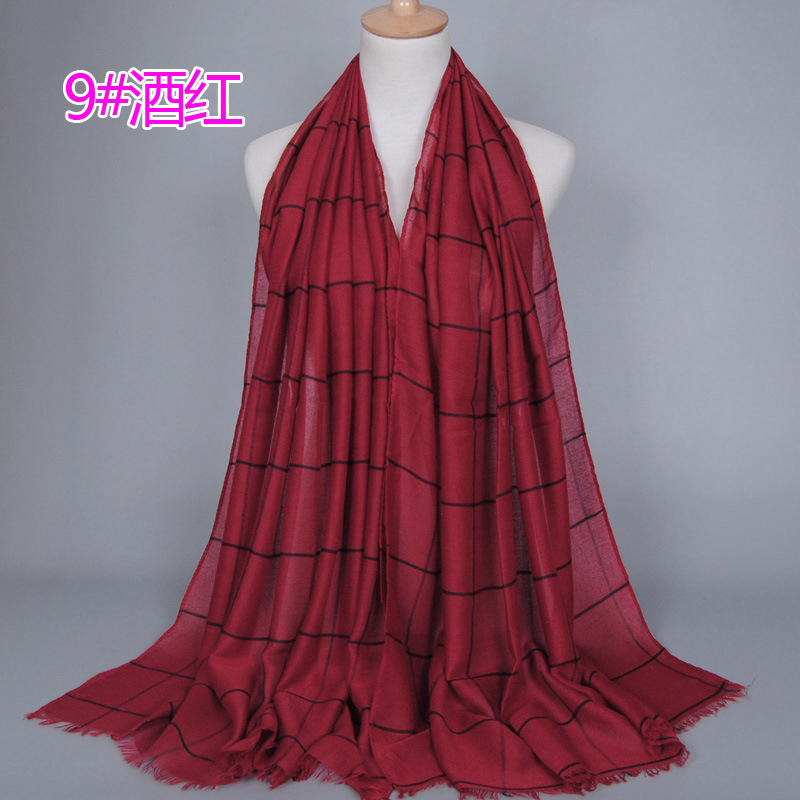 #9酒红 (2) - 几何绣花围巾巴厘纱