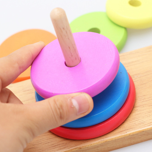 Wooden toy Tower of Hanoi p.39 rainbow Jenga ring matching building blocks children's educational toys
