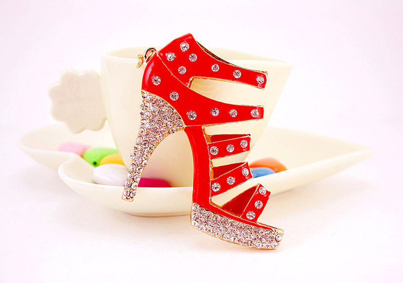 60g Weight Alloy, Metal Material Constellation Pattern Unisex Gender Rose Red, Red, Blue, Black Color Creative Cute Diamond-studded Ladies Oversized High Heels Keychain 8