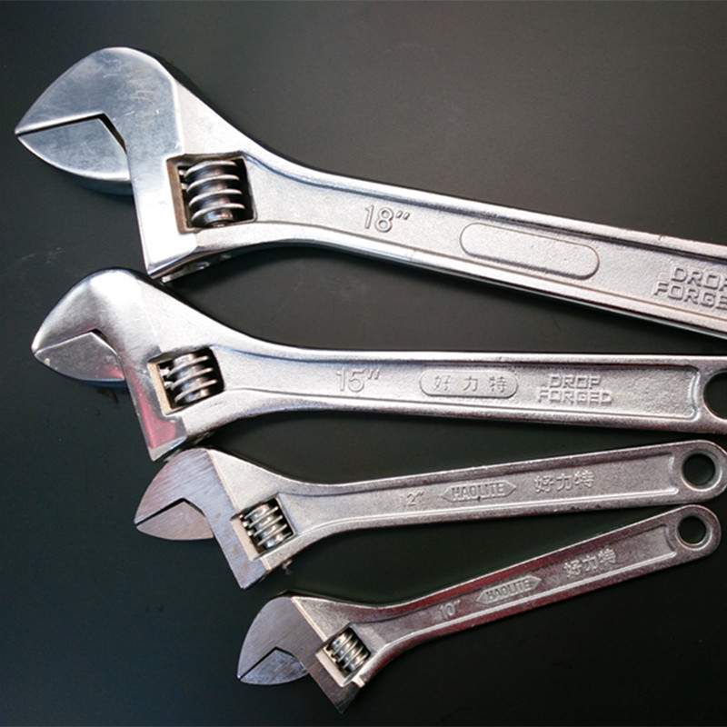 批发好力特活动扳手镀铬活扳手锻打材质拉丝活口扳手手动工具