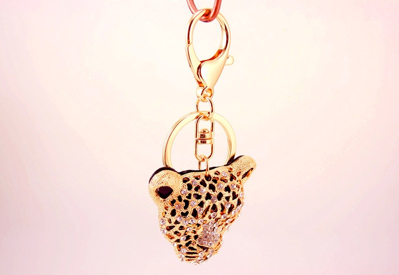 40g Weight Alloy, Metal Material Animal Pattern Unisex Gender Creative Craft Diamond Leopard Head Car Keychain Metal Animal Pendant Wholesale 5