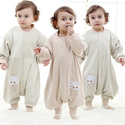 天然有机彩棉分腿睡袋婴幼儿春夏秋 宝宝新生儿防踢被可拆袖
