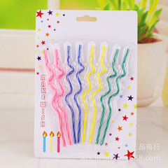 Bulk factory wholesale threaded curve candles, colorful spiral curved cake smokeless baking creative birthday candles