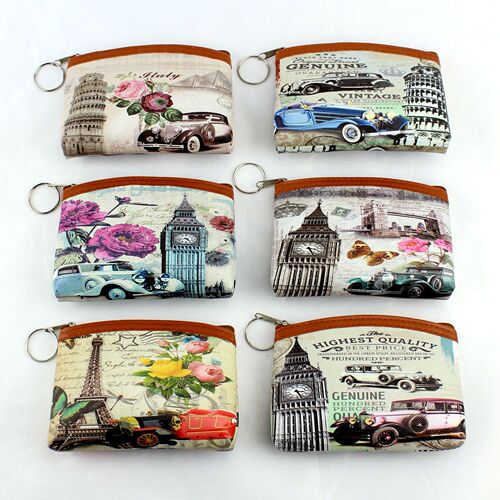 European and American retro ancient architecture Eiffel Tower printed coin purse coin bag women's wallet key card bag nostalgic