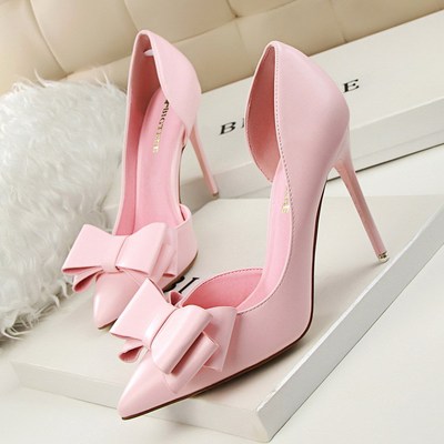 3168-2 han edition style delicate sweet bowknot heels high heel with shallow pointed mouth side hollow out shoes