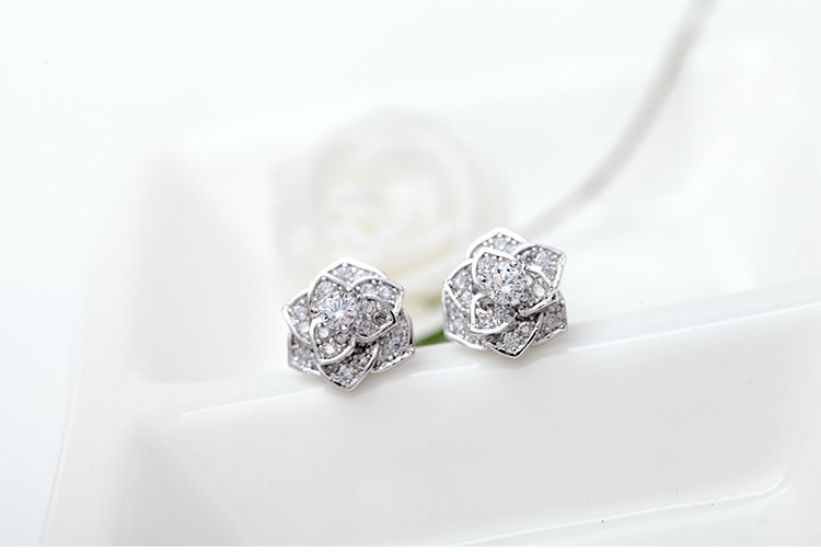 Jinse Plainte En Acier Aiguille Boucles D'oreilles Coréenne Frais Style Fleur Personnalité Incrusté Aaa Zircon display picture 4