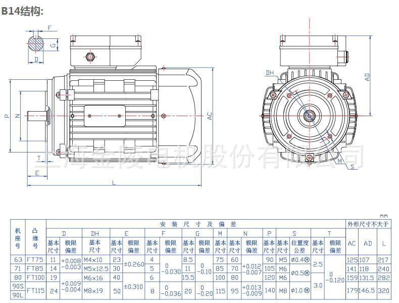 YCJ单相电容启动电动机B14外形