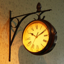 跨境貨源歐式鐵藝復古創意家居 壁鍾雙面掛鍾表double side clock