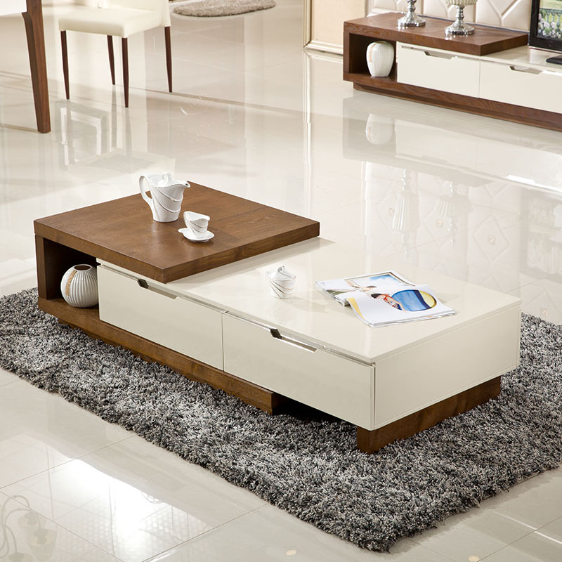 Modern simplicity white Toughened glass tea table Small apartment Storage tea table TV cabinet combination fillet Paint tea table