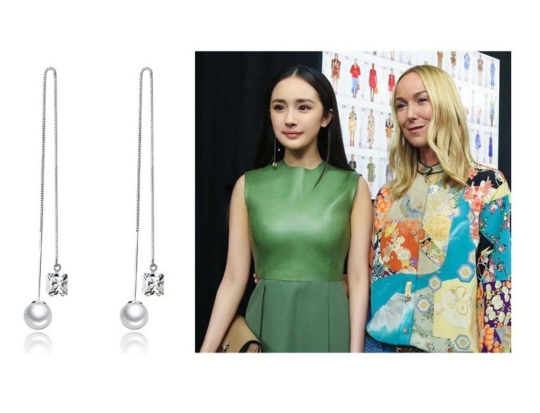 批发采购耳线-925纯银珍珠耳环 杨幂同款长款