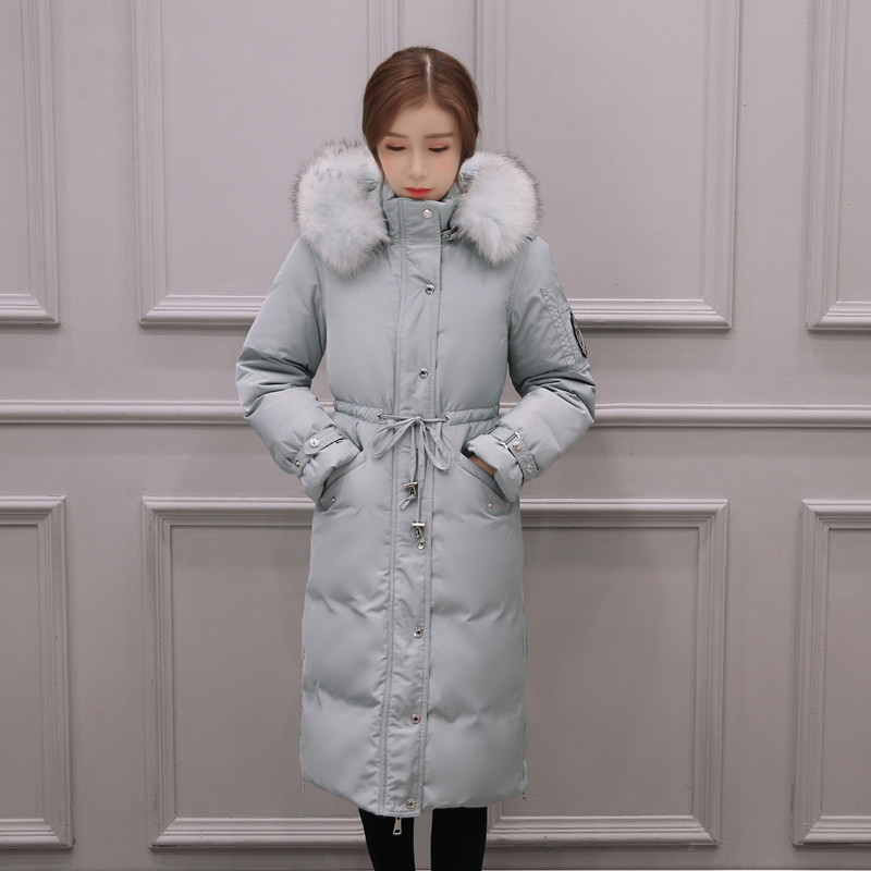 Factory wholesale 2019 new pattern Korean Edition Hezi Fur collar Down Jackets Mid length version Overknee Self cultivation Waist thickening