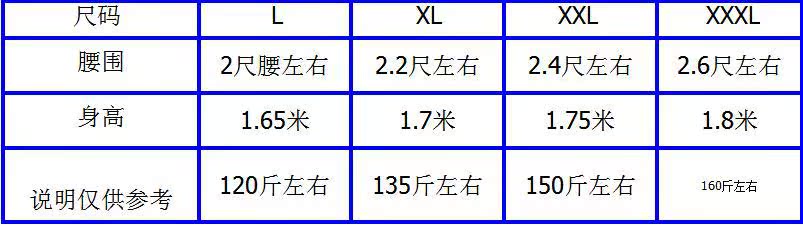 夹克尺码表