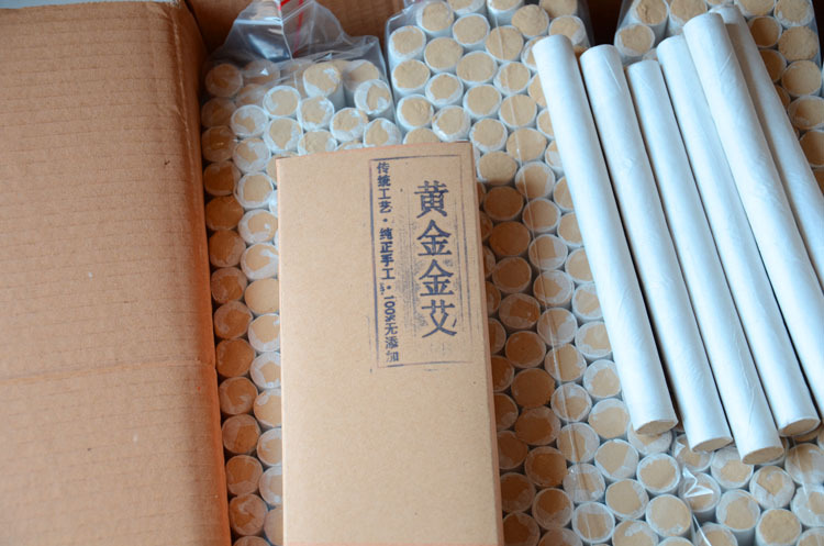 Golden Moxa Sticks Ai Tiao 50:1 Pure Moxibustion Rolls 1.8cm x 20cm Traditional Warming Care specifications