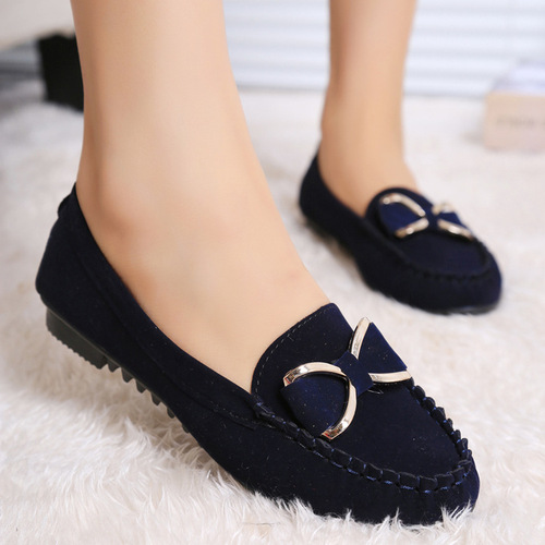 Spring Beads Flat Shoes, Flat Sole Casual Single Shoes with Bow, Women's Driving and Work Shoes