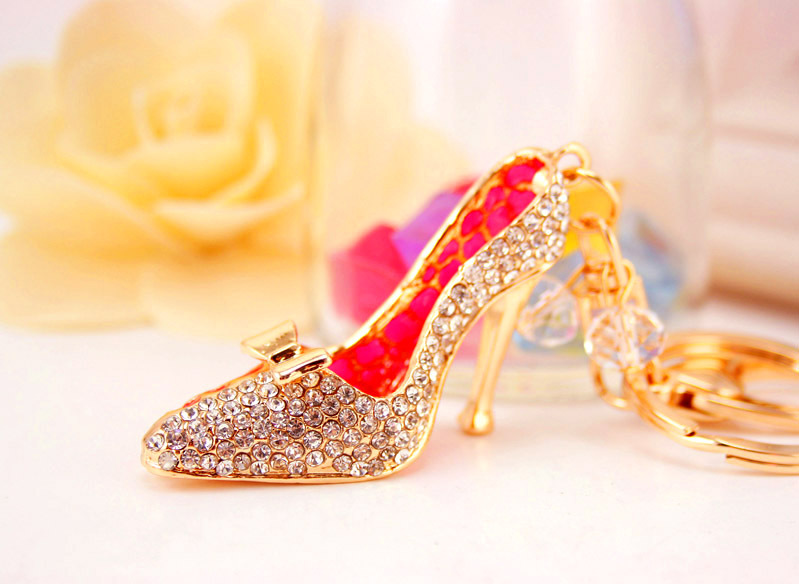 55g Weight Birthday Occasion Alloy, Metal Material Unisex Gender Pink, Red Color Korean  Creative Diamond-studded Crystal High Heels Car Keychain 6