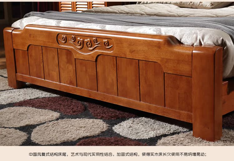 实木床现代中式实木床双人床1.5米1.8米全实木高箱储物床橡胶木床