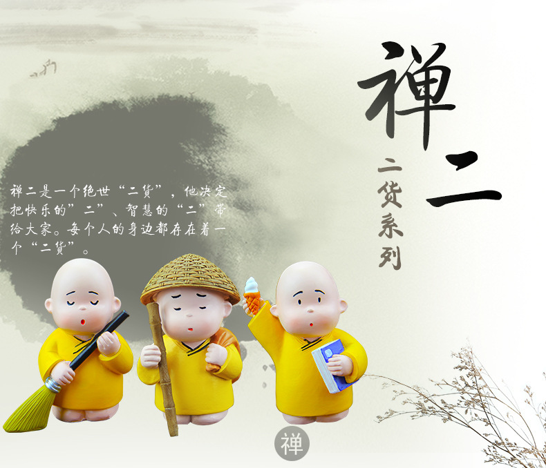 Creative Car Dashboard Little Monk Figurine Resin Craft Handmade Cute Car Interior Decoration