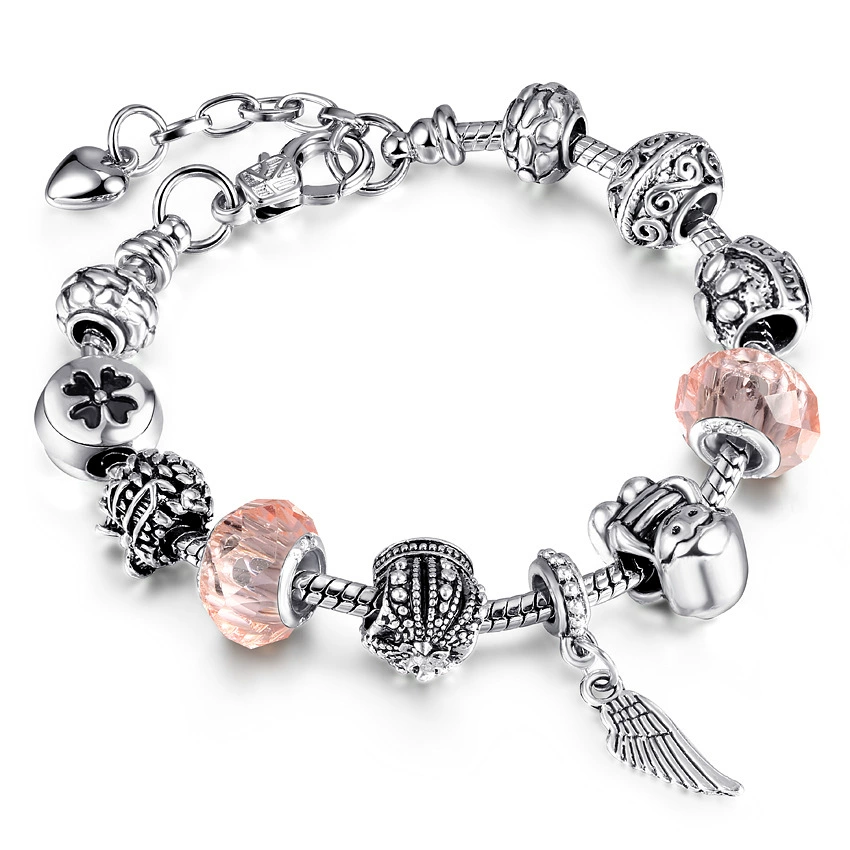 Браслет-талисман CHARMS SL74, серебрированная сплавная крупная бусина, регулируется 18–21 см