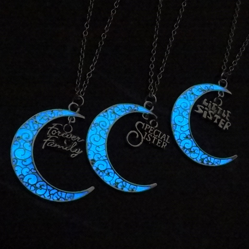 Best Seller In Europe And America Hollow Lucky Tree Moon Noctilucent Necklace Halloween Fluorescent Pendant Christmas Gift display picture 6
