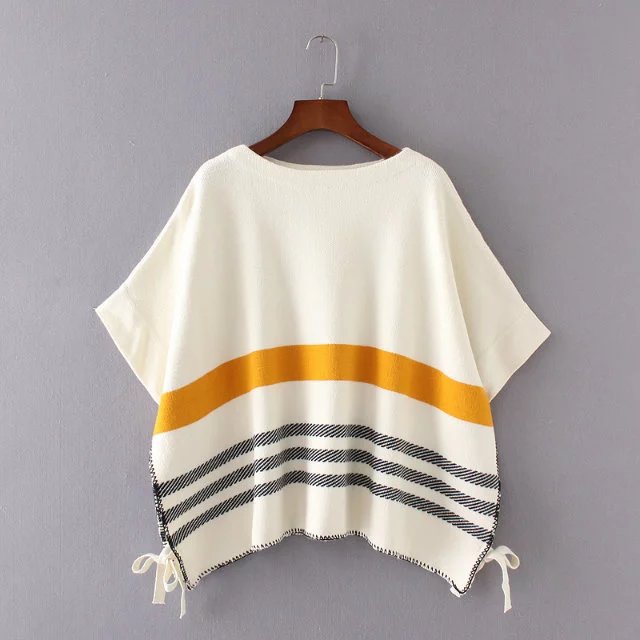 9494-16年秋冬新品时尚条纹宽松斗蓬毛衣大码