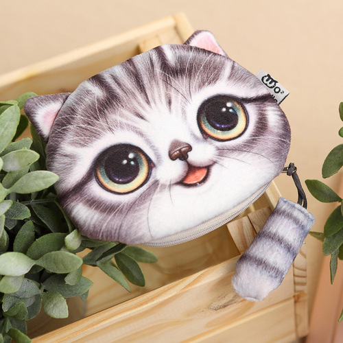 New cat plush mobile phone bag with tail three-dimensional cat coin purse wholesale cosmetic bag headphone data cable storage