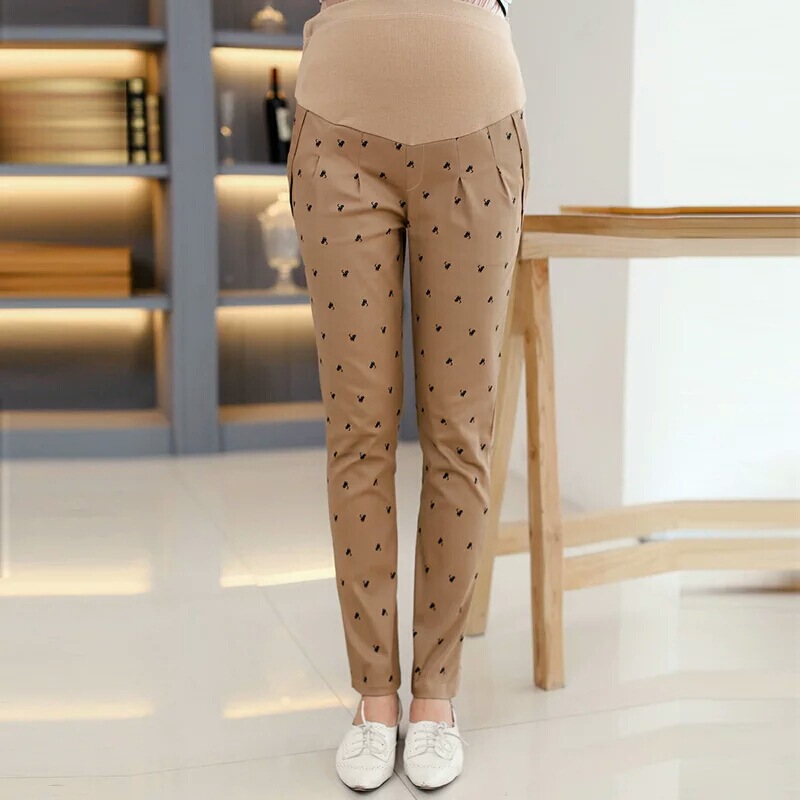 Spring and autumn pregnant women belly support new fashion casual pencil leggings slim cotton kitten printed trousers
