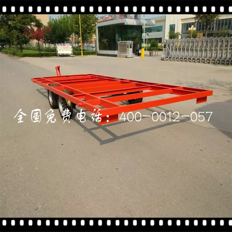 3吨拖拽式木屋拖车  移动板房平板车 野营车拖车厂家供应