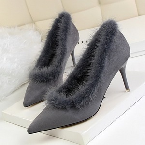 Han edition winter 1025-3 new single shoe heel high with suede pointed rabbit maomao shoes warm high heels