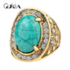 Fashionable retro turquoise gemstone ring, European style, with gem, wholesale