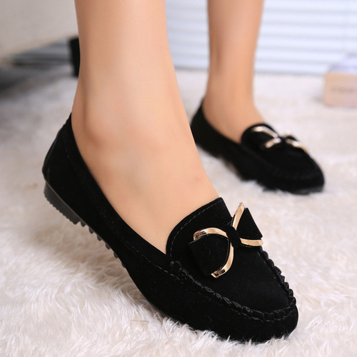 Spring Beads Flat Shoes, Flat Sole Casual Single Shoes with Bow, Women's Driving and Work Shoes