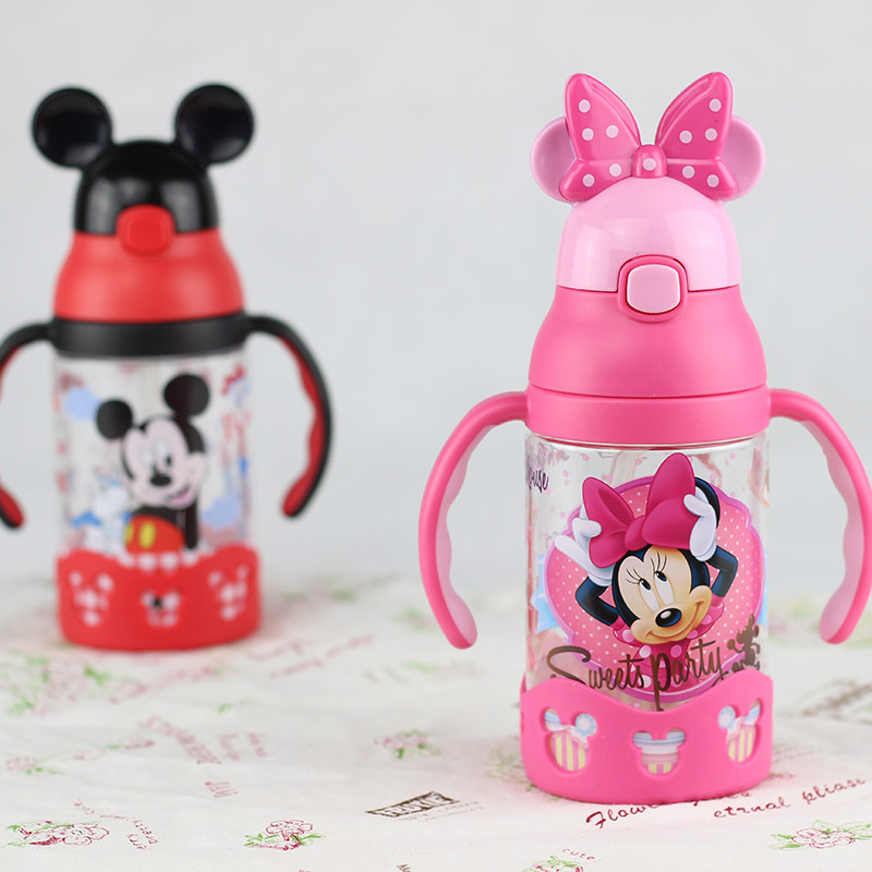 Disney Straw cup Infants Cartoon Water cup Mickey children Handle Leak proof baby Trainer Cup student summer Water cup