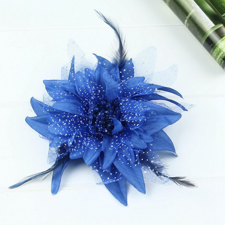 3根羽毛点子纱百合花发夹08