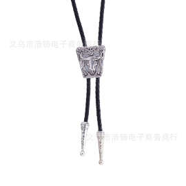 跨境新品 唐草花纹项坠牛头波洛皮绳领带 衬衣美国纯西部牛仔领绳