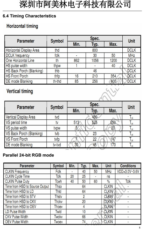 深圳市阿美林电子科技5寸800X480分辨率-SH500J0