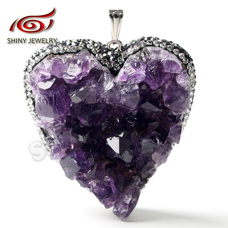 European and American Cross-border Natural Amethyst Pendant Jewelry Christmas Couple Dating Heart-shaped Necklace Energy Stone Pendant