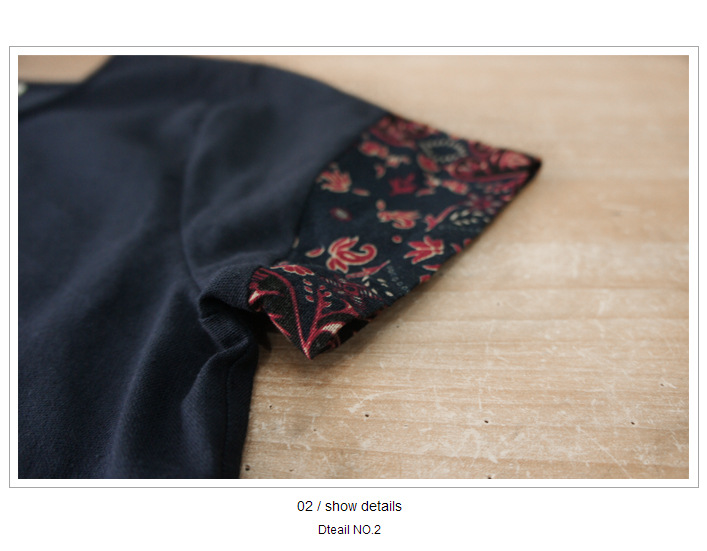 藏藍色民族風短袖 細節 2