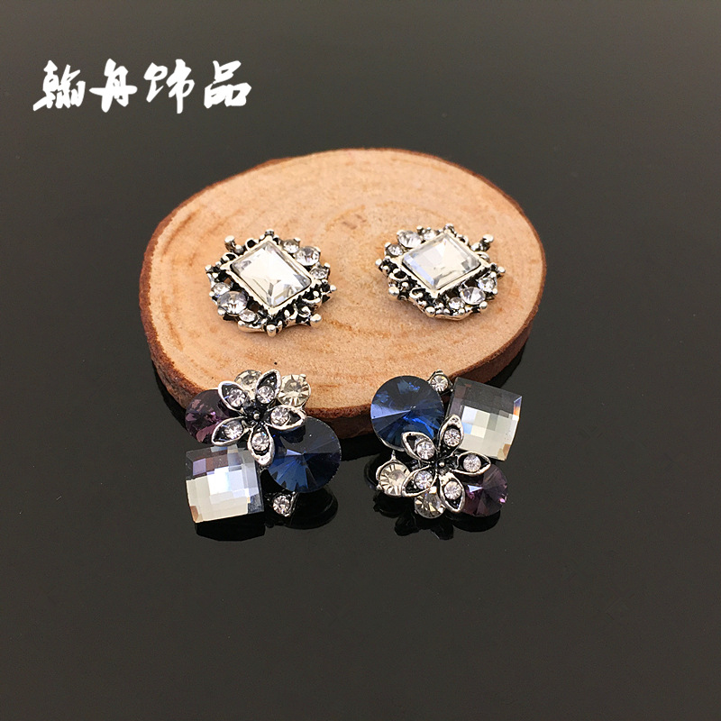 韩版方块水晶花朵发饰diy合金配件 头饰包包花盘钻扣手工材料