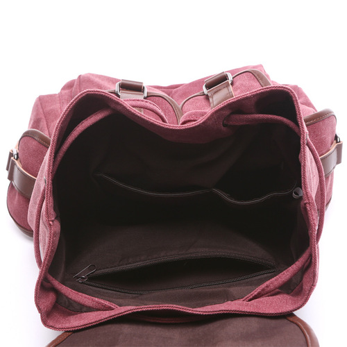 Canvas Backpack Korean Style Trendy Women's Backpack Student Solid Color Multi-Pocket Outdoor Travel Bag Wholesale