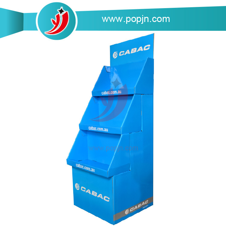 蓝色阶梯纸陈列架倾斜度造型可叠加摆放可单独使用纸板架定制