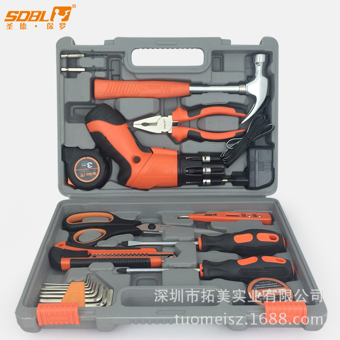 SDBL25件家用工具套装 五金工具箱维修工具组合组套带电动螺丝刀z