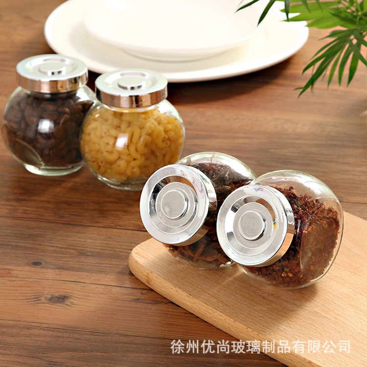 厂家批发180ml花茶扁鼓玻璃瓶380ml密封储物罐喜糖瓶调料瓶茶叶罐|ms