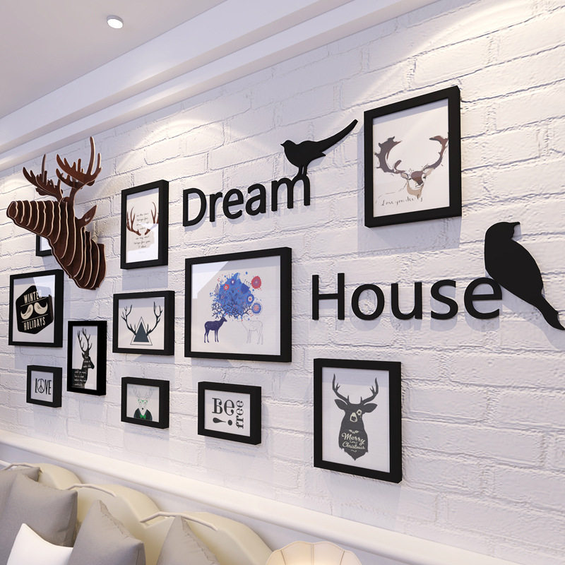 Wholesale Nordic minimalist photo wall solid wood photo frame living room photo wall elk wall decoration wall decoration hanging wall combination Wholesale Nordic minimalist photo wall solid wood photo frame living room photo wall elk wall decoration wall decoration hanging wall combination