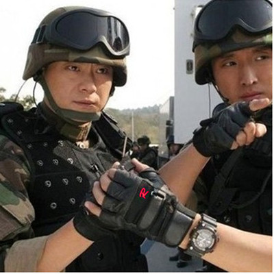 男士半指R标健身防滑运动战士骑行战术户外训练手套PU皮